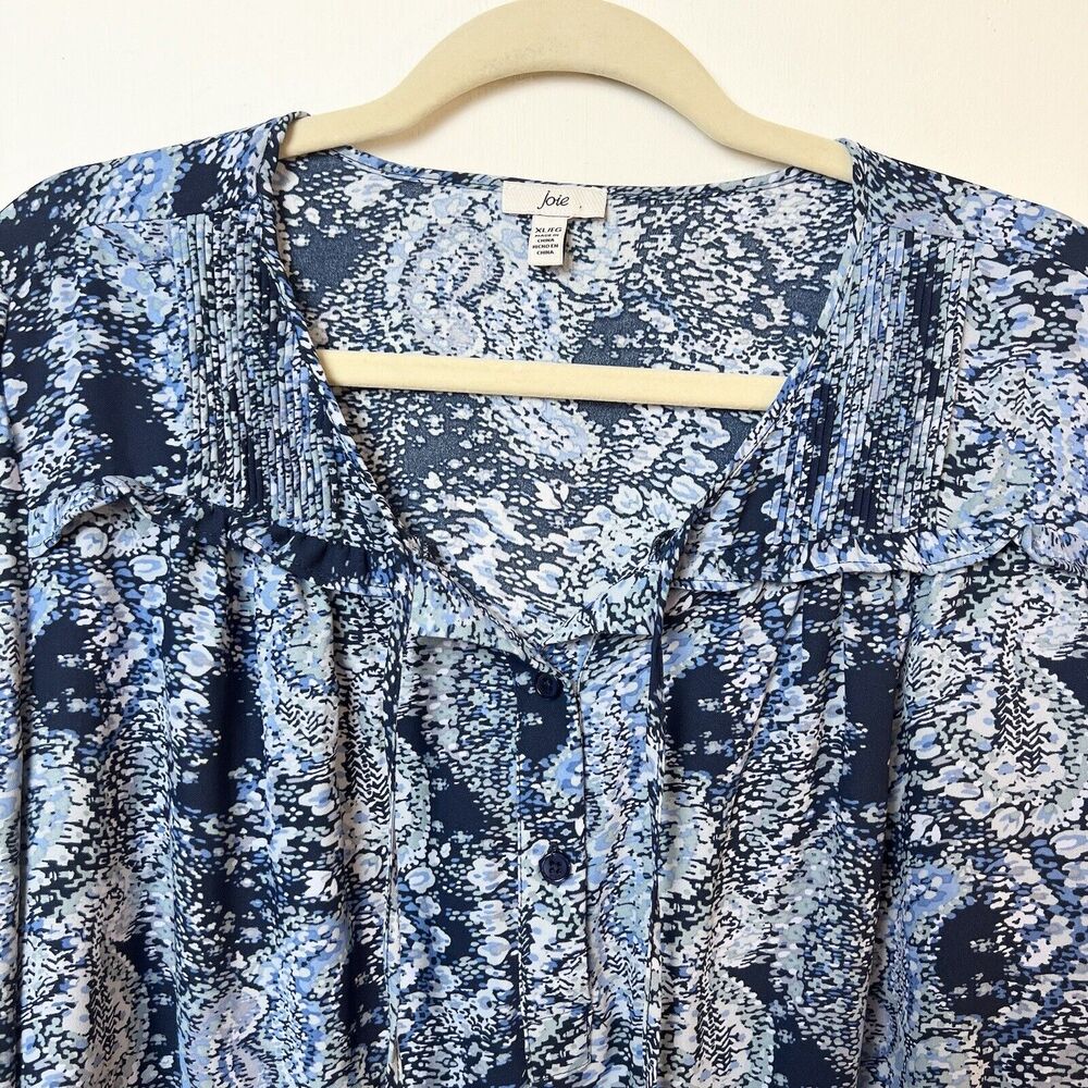 Joie Blue Parisian Paisley Long Sleeve Quarter Button Blouse Top Sz XL - Picture 3 of 12